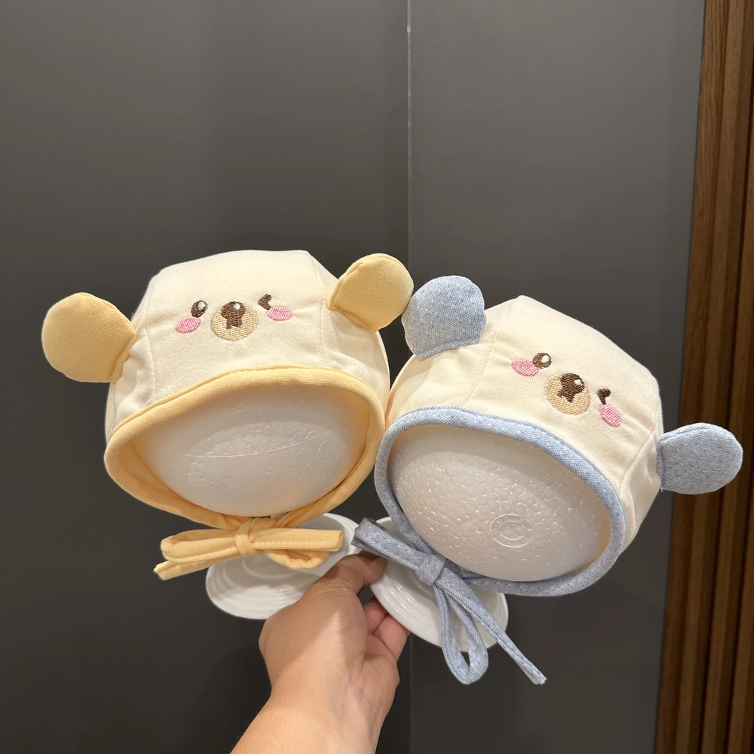 婴儿帽子秋冬季可爱超萌护耳帽小月龄男女宝宝系带保暖包头帽春天