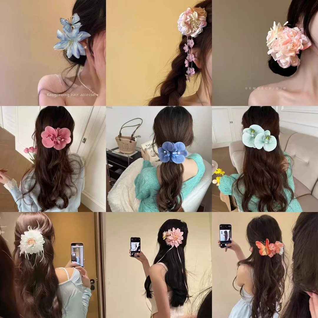 今日新款发夹《看号下单100-119号》氛围感超仙仿真花朵发夹度假风