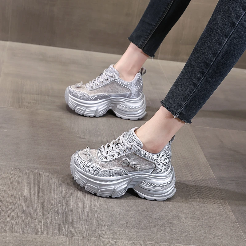 HT1180-31厚底内增高时尚水钻老爹鞋女2025夏季新款运动休闲鞋子