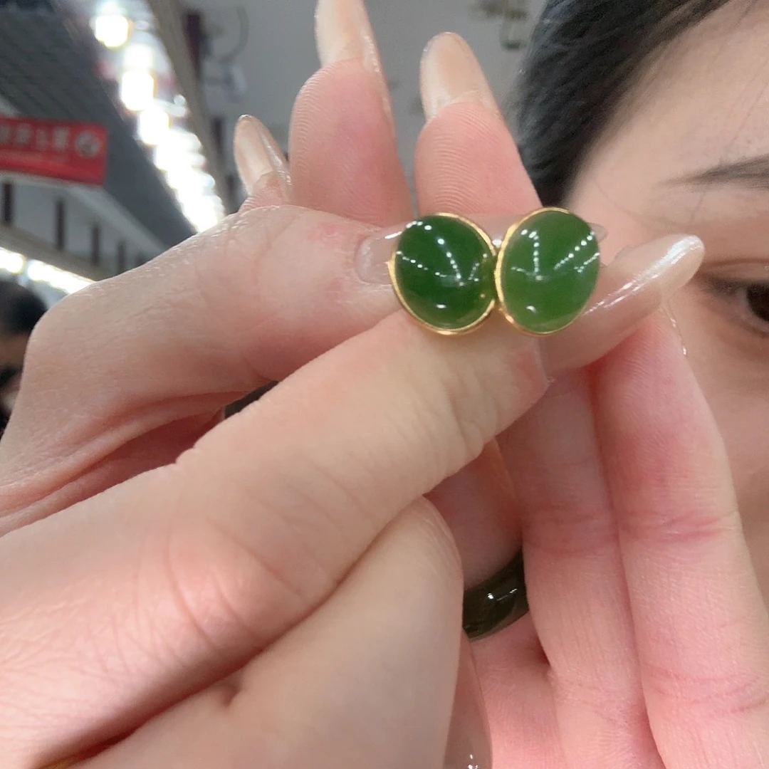 和田玉耳饰银S925镶嵌