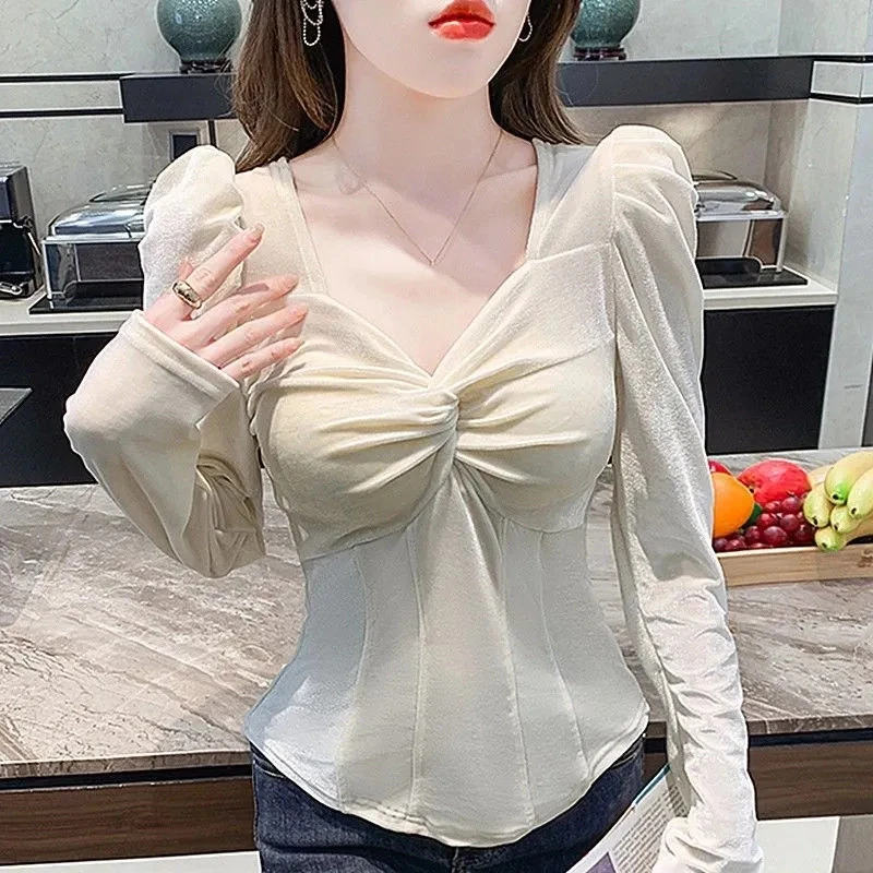 2025秋冬新款方领扭结丝绒衬衫女御姐风设计洋气显瘦修身长袖上衣