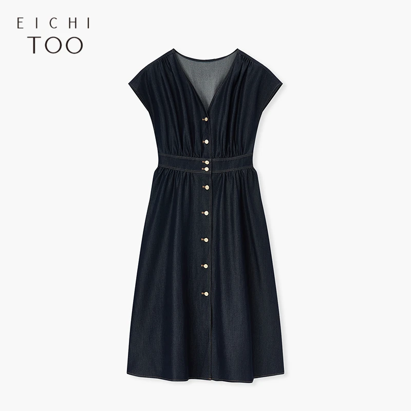 A爱居兔2025年女新款遮肉气质通勤时尚V领连衣裙EQLBJ2Q023A