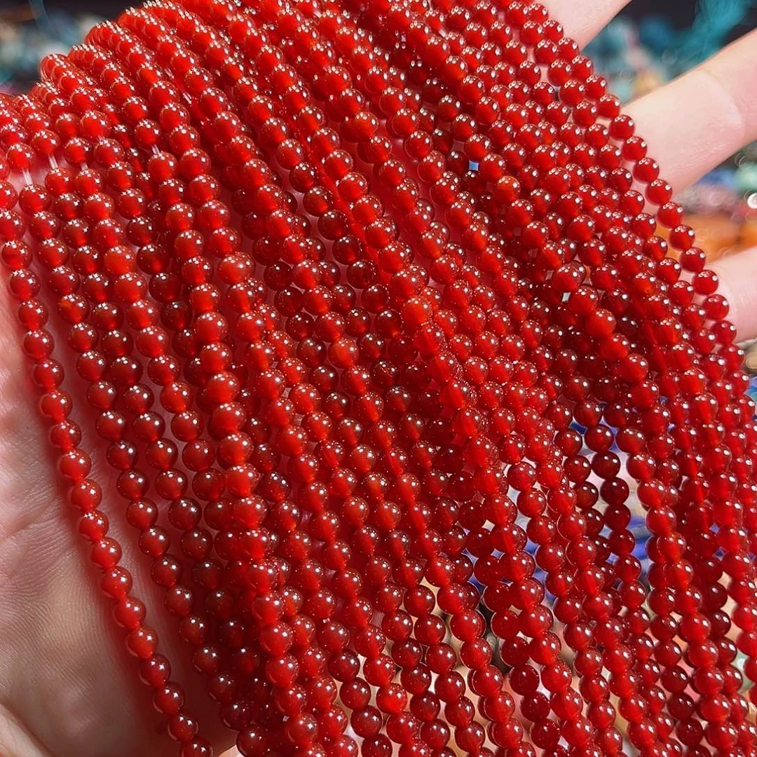 玛瑙/玉髓合金珠宝半成品A货红玛瑙一条4mm