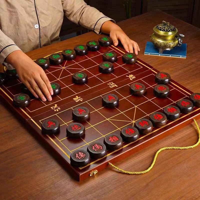 红木象棋高档棋大号黑檀红花梨棋子高级豪华学生象棋实木折叠棋盘