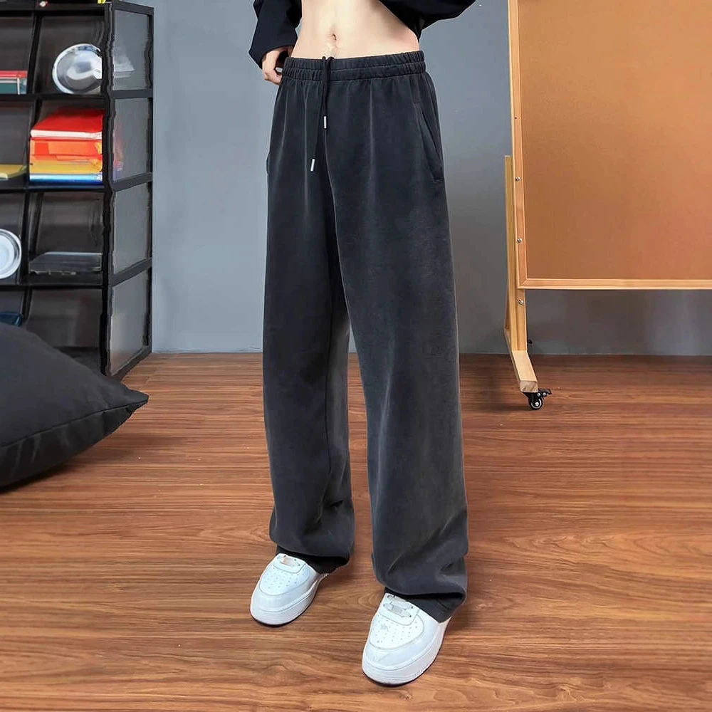 仓石一树潮牌秋季直筒垂感阔腿裤子美式休闲慵懒风水洗做旧弯刀裤