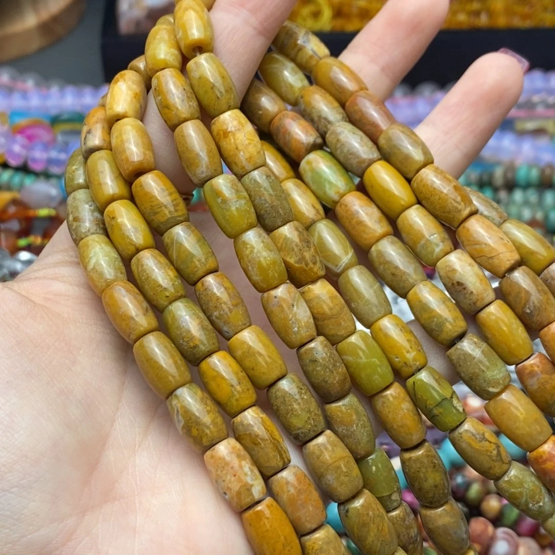 玛瑙/玉髓未镶嵌珠宝半成品田黄石桶珠约7.5mm一条