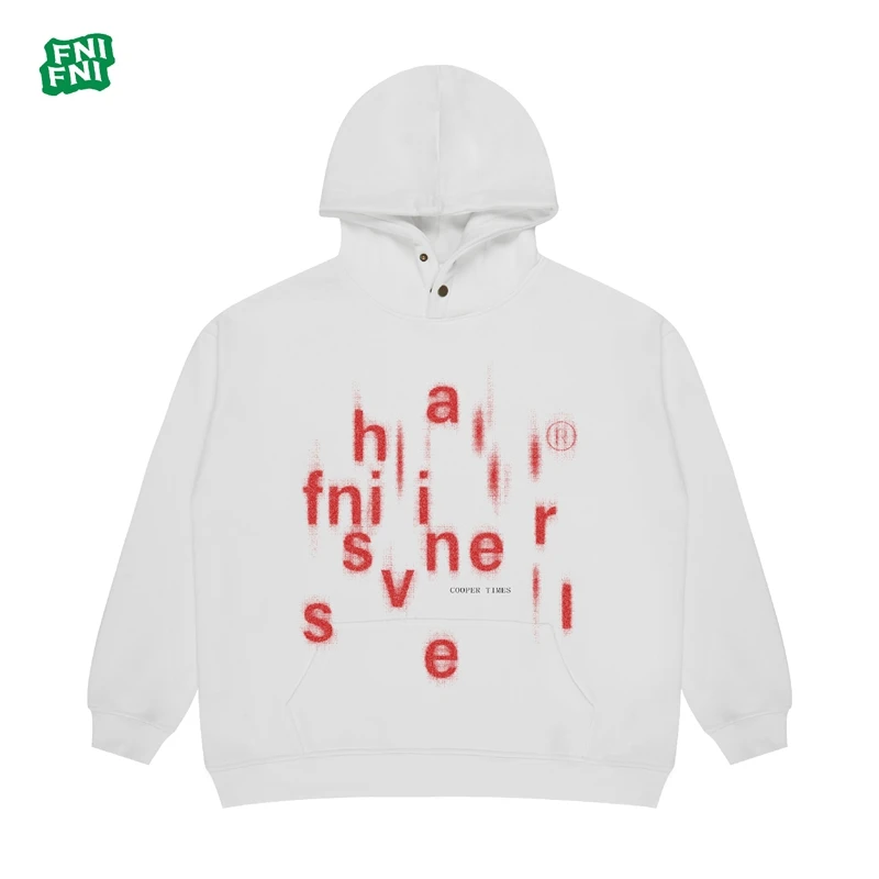 FNI国潮重磅棉（下落字母）男女同款加绒连帽卫衣24年早秋白墨