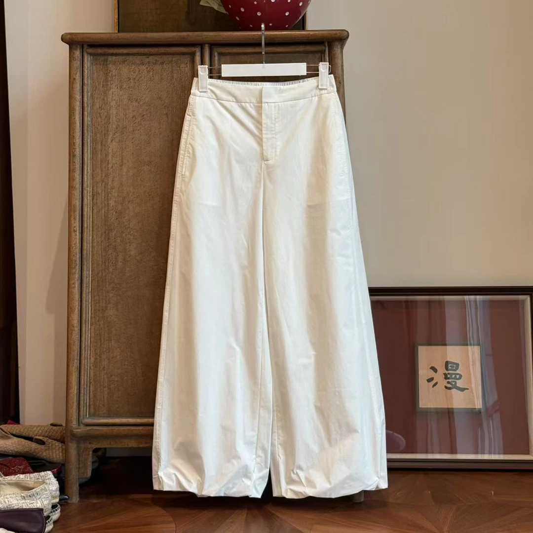 MYL 2025年夏季新款聚酯白色阔腿休闲裤百搭甩裤双层松紧腰云朵裤
