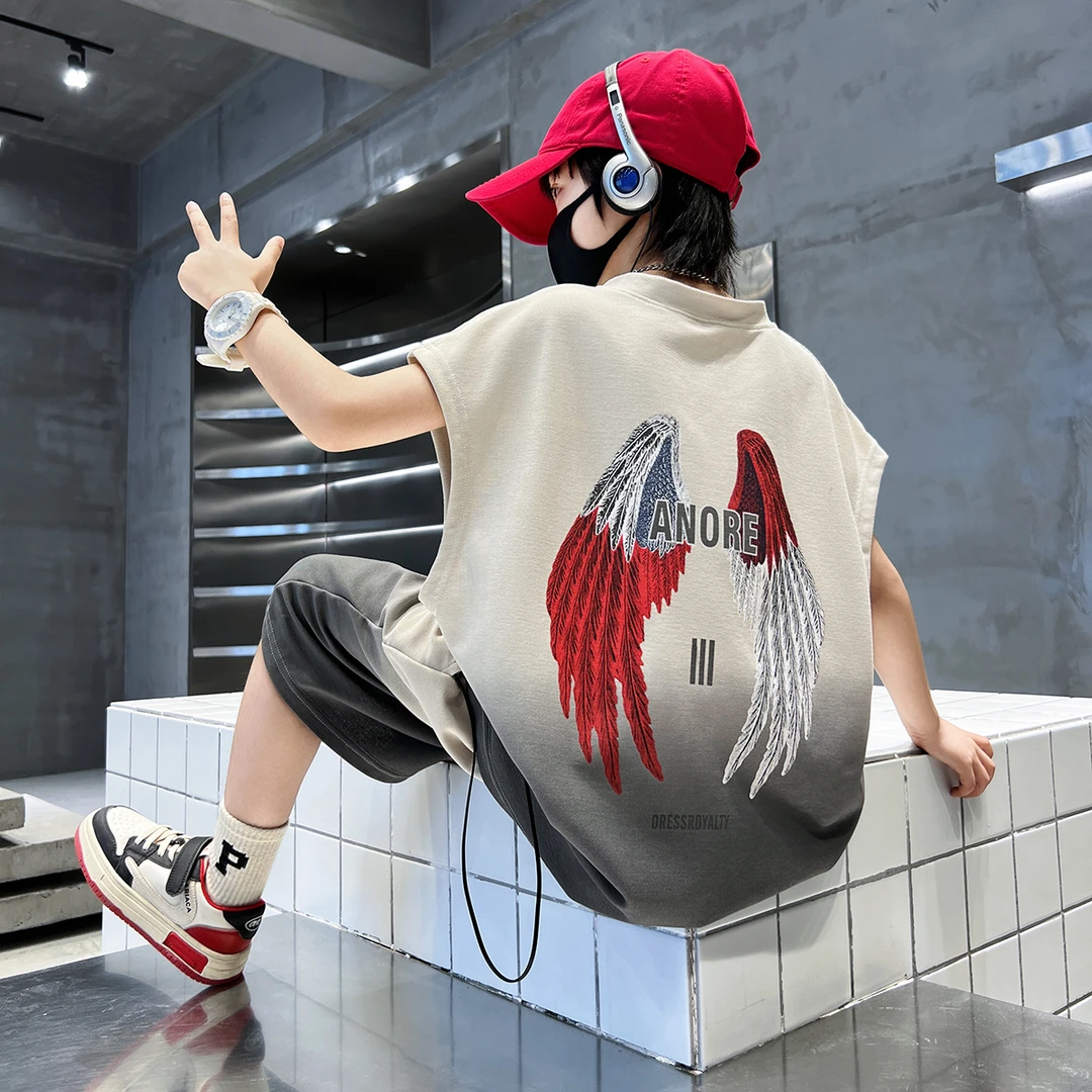 儿童装男童夏装无袖套装2025新款夏季中大童运动夏款帅气背心时髦