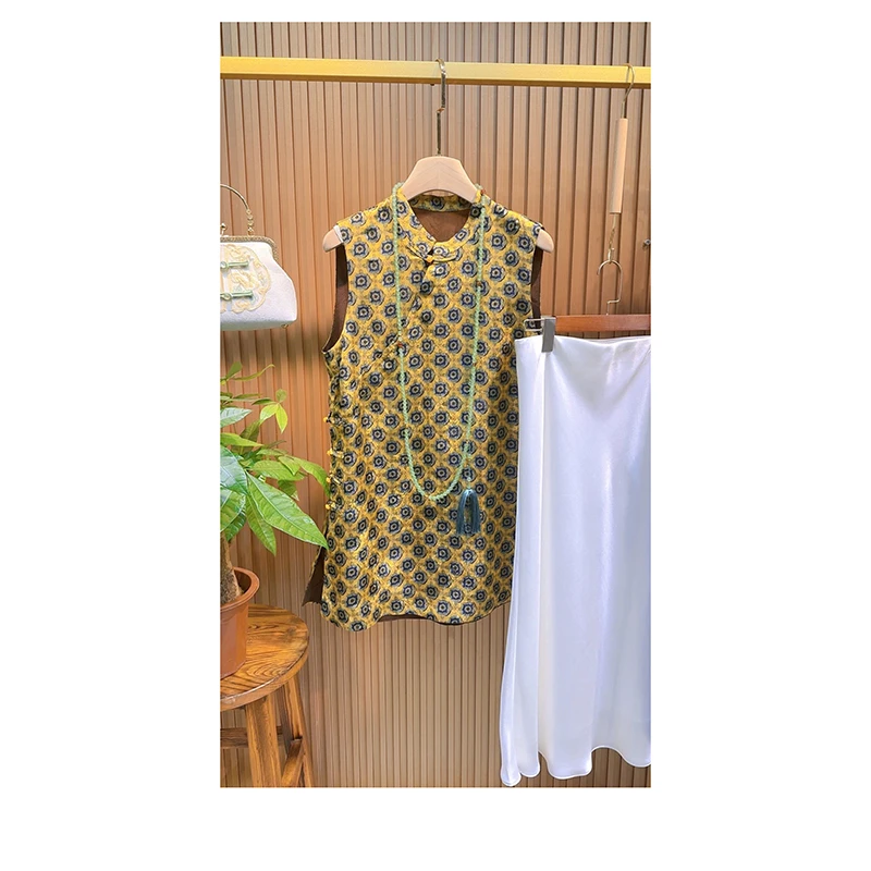 【家财万贯】唐装新中式碎花显瘦气质时尚休闲夏季宽松无袖上衣