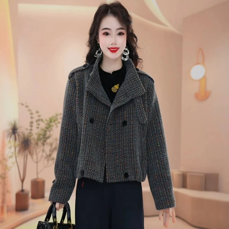 秋季立领双排扣女短外套2025新款气质妈妈宽松减龄外套女秋季外套