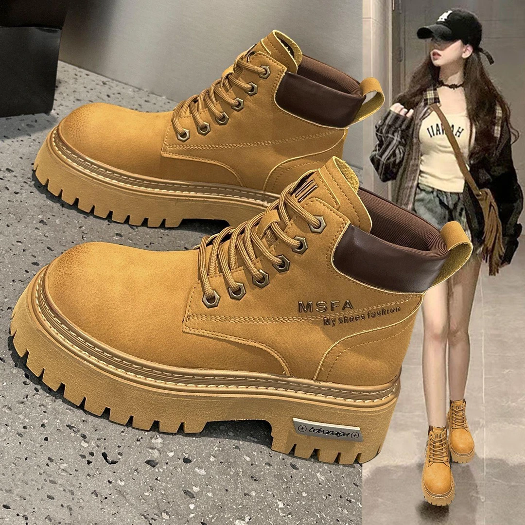 头层牛皮复古马丁靴女英伦风2025秋季新款爆款大黄靴厚底机车短靴