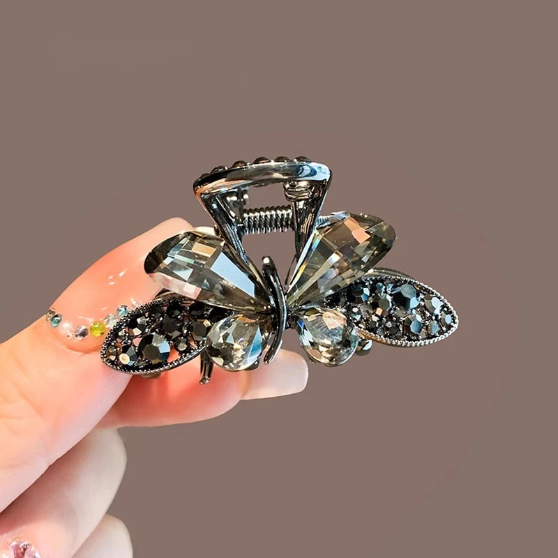 新款精致水钻蝴蝶抓夹小号发卡高档后脑勺鲨鱼夹半扎顶夹头饰时尚