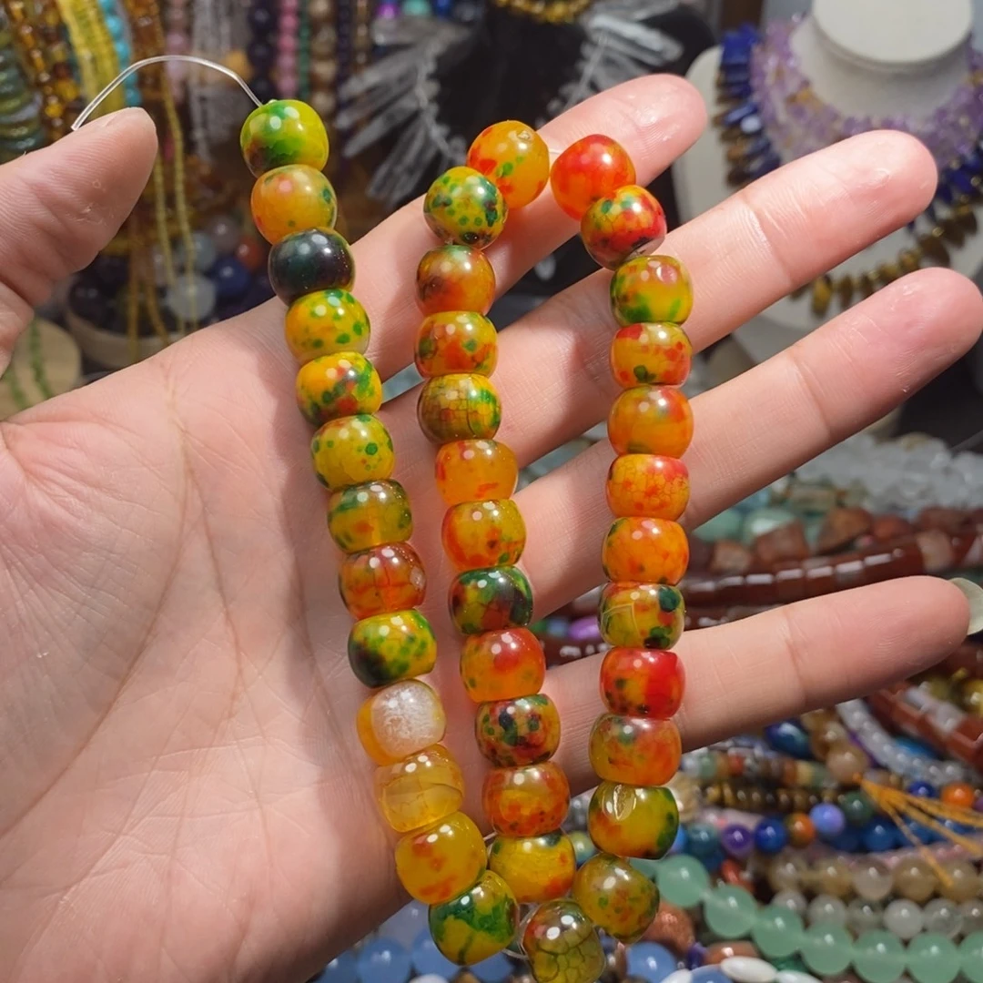 未镶嵌，七彩凤羽墩墩13mm，石英质玉