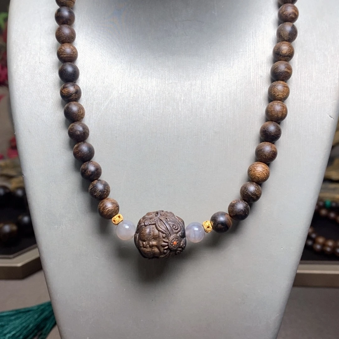 沉香手串越南芽庄黄棋楠瘤疤08➕扎基沉香木雕