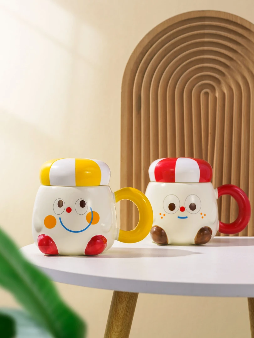 高颜值创意小丑喝水杯男女学生情侣陶瓷杯带盖大容量牛奶杯