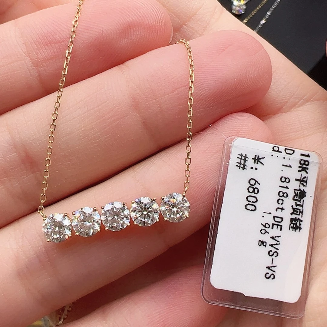 18K金镶嵌实验室培育钻石套链单颗36分，平衡木项链k黄