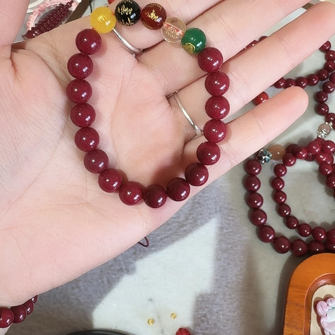 天然辰砂高含量紫砂五路招财手串
