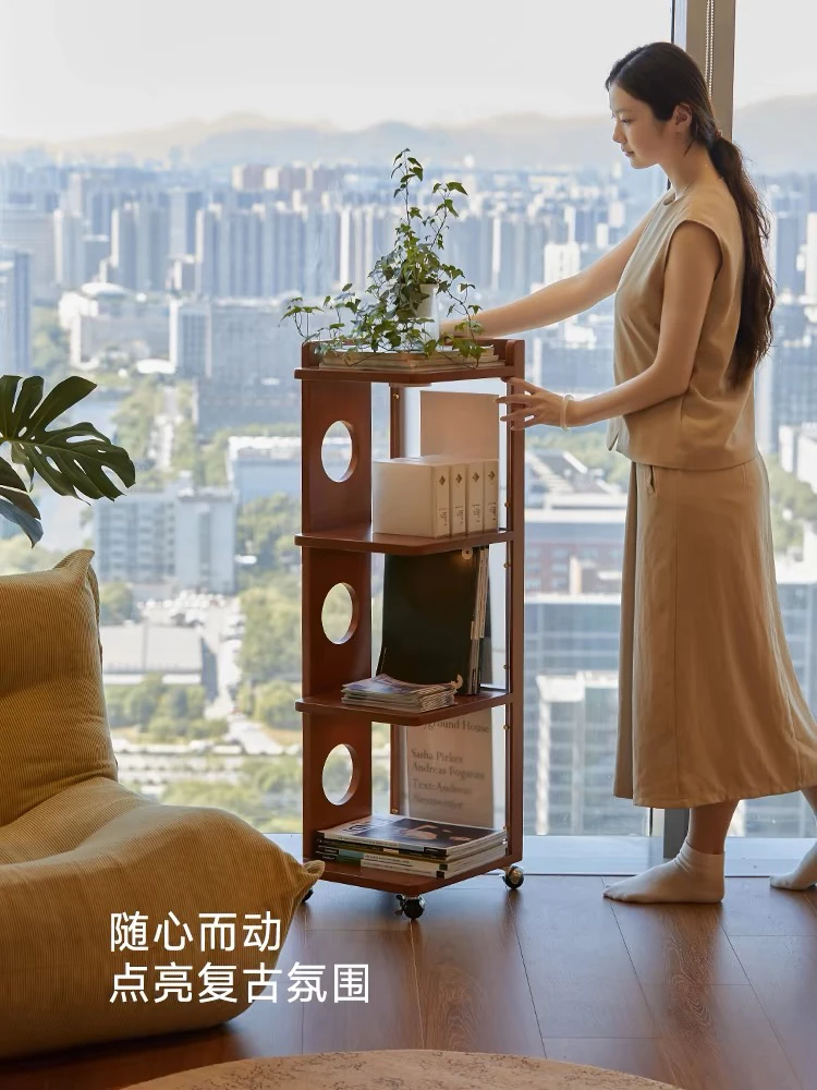 /移动书架带轮小推车转角沙发置物架落地中古书架床头