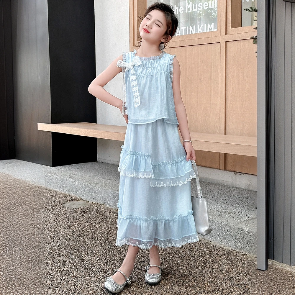 女童小女孩套装夏季新款洋气连衣裙时髦大童上衣女童连衣裙裙子