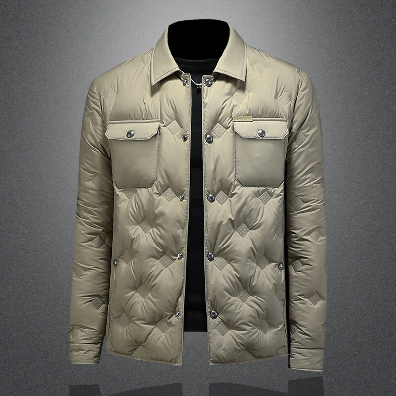 宾斯洛特时尚休闲男士潮流个性冬季白鸭绒翻领羽绒服男士外套薄款