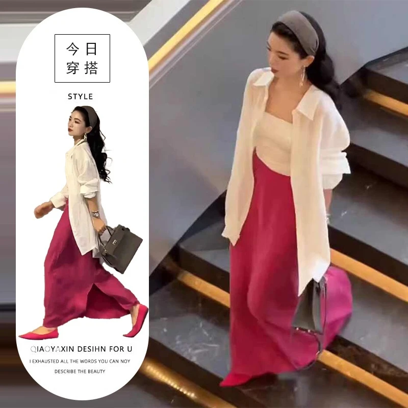 巨好看的两件套早秋法式御姐气质长袖衬衫外套高腰显瘦半身裙套装