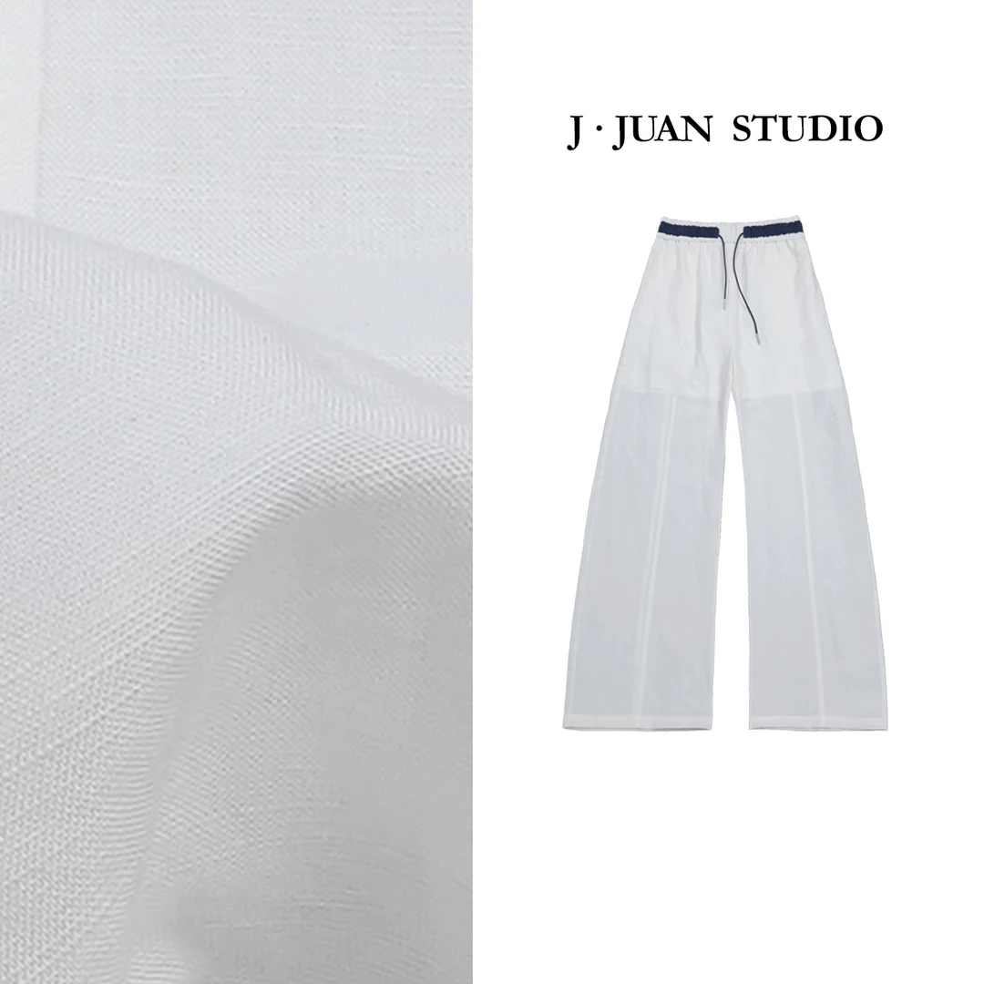 【J.Juan】亚麻弯刀裤-夏季拼色天丝亚麻香蕉裤高个子女装宽松透气