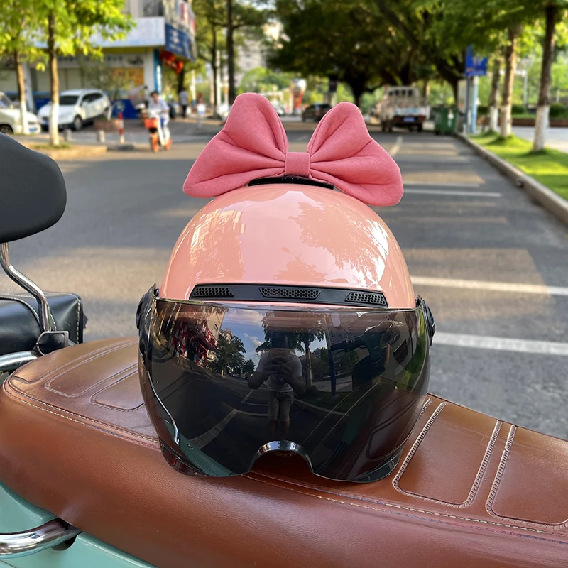 粉色蝴蝶结电动车头盔夏季防晒摩托车半盔男女款电瓶车透气安全帽