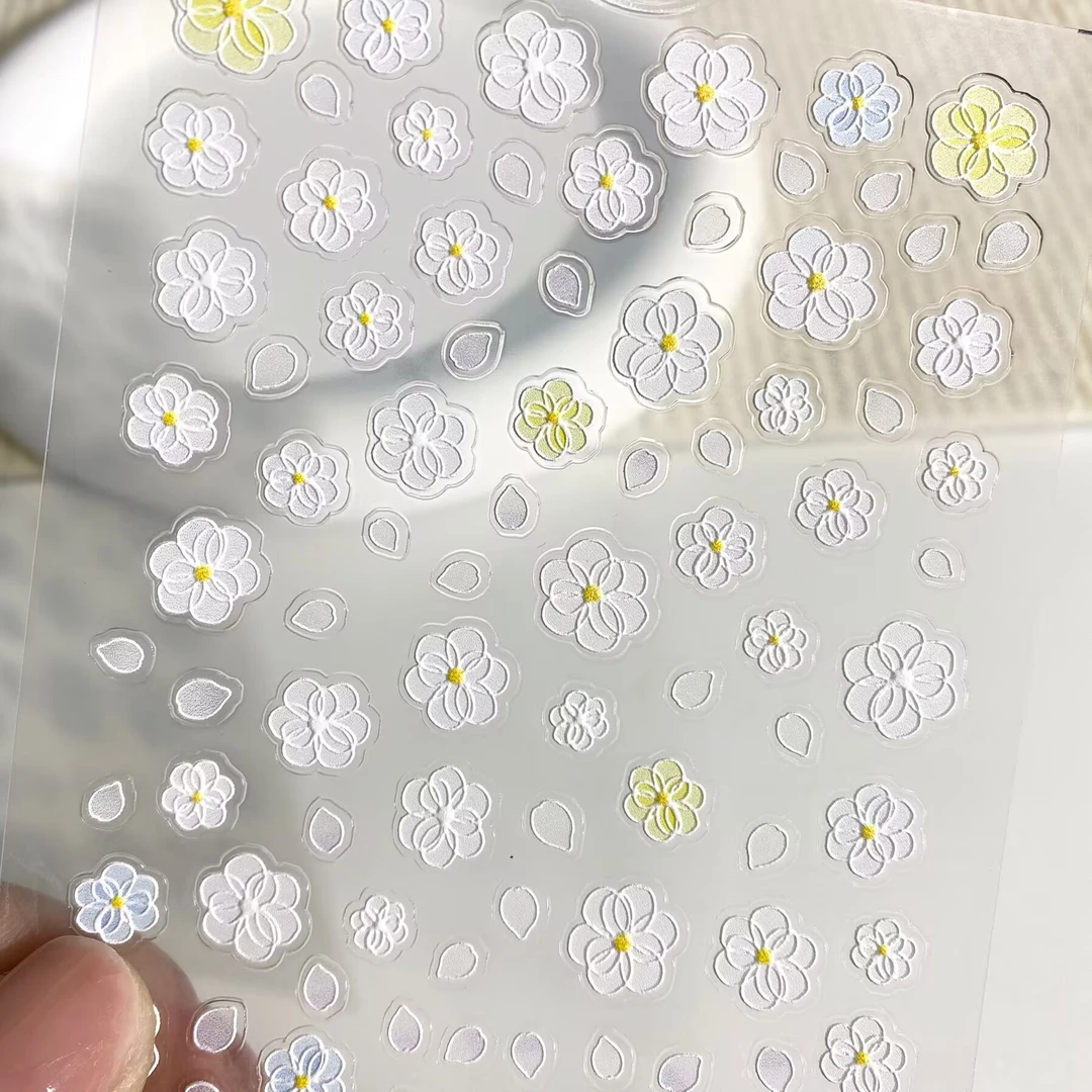 网红小清新茉莉花浮雕美甲贴纸立体纯欲五瓣花防水背胶指甲装饰贴