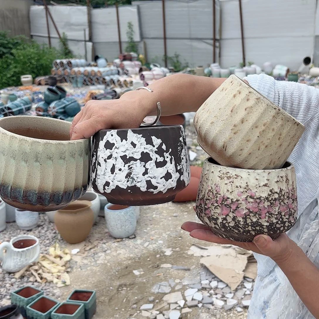 紫砂花盆四个新款精品口径14高度13