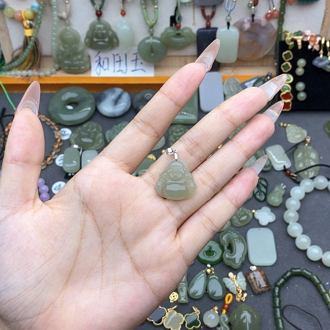 和田玉银S925镶嵌吊坠(不含链)