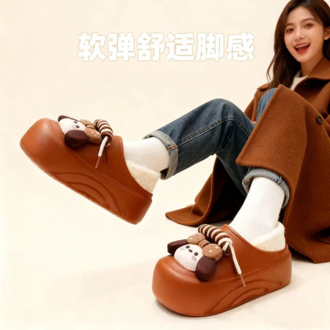 新款女士小狗厚底防水4厘米包根加绒棉鞋QT