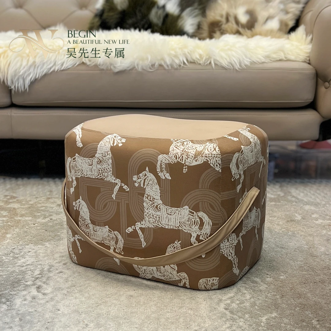 创意轻奢凳沙发脚踏小凳子家用换鞋凳提手板凳客厅茶几软包小矮凳