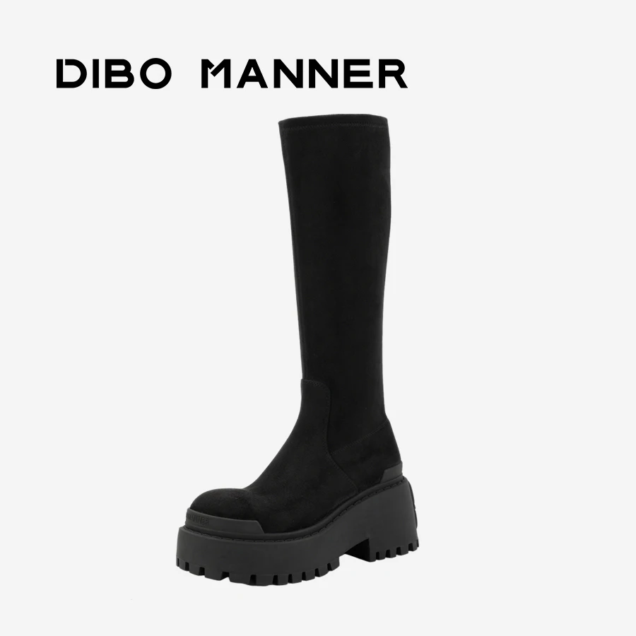 DIBO MANNER 重力印记系列 长筒厚底黑色弹力袜靴254H09