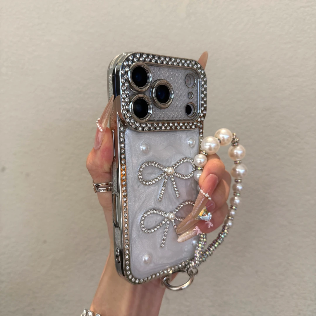 奶油滴胶水钻蝴蝶结适用苹果17promax手机壳iPhone16轻奢15高级14