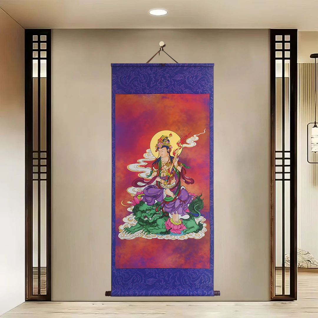 {文殊}60x140国风卷轴描金装饰画