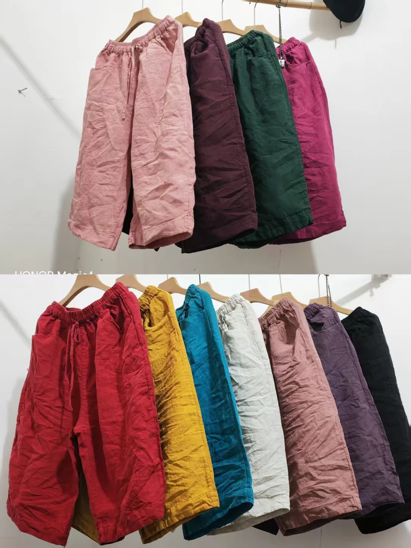 布语者 2025夏季亚麻休闲直筒七分裤