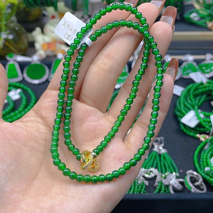 翡翠未镶嵌颈饰阳绿A货翡翠 锁骨链4