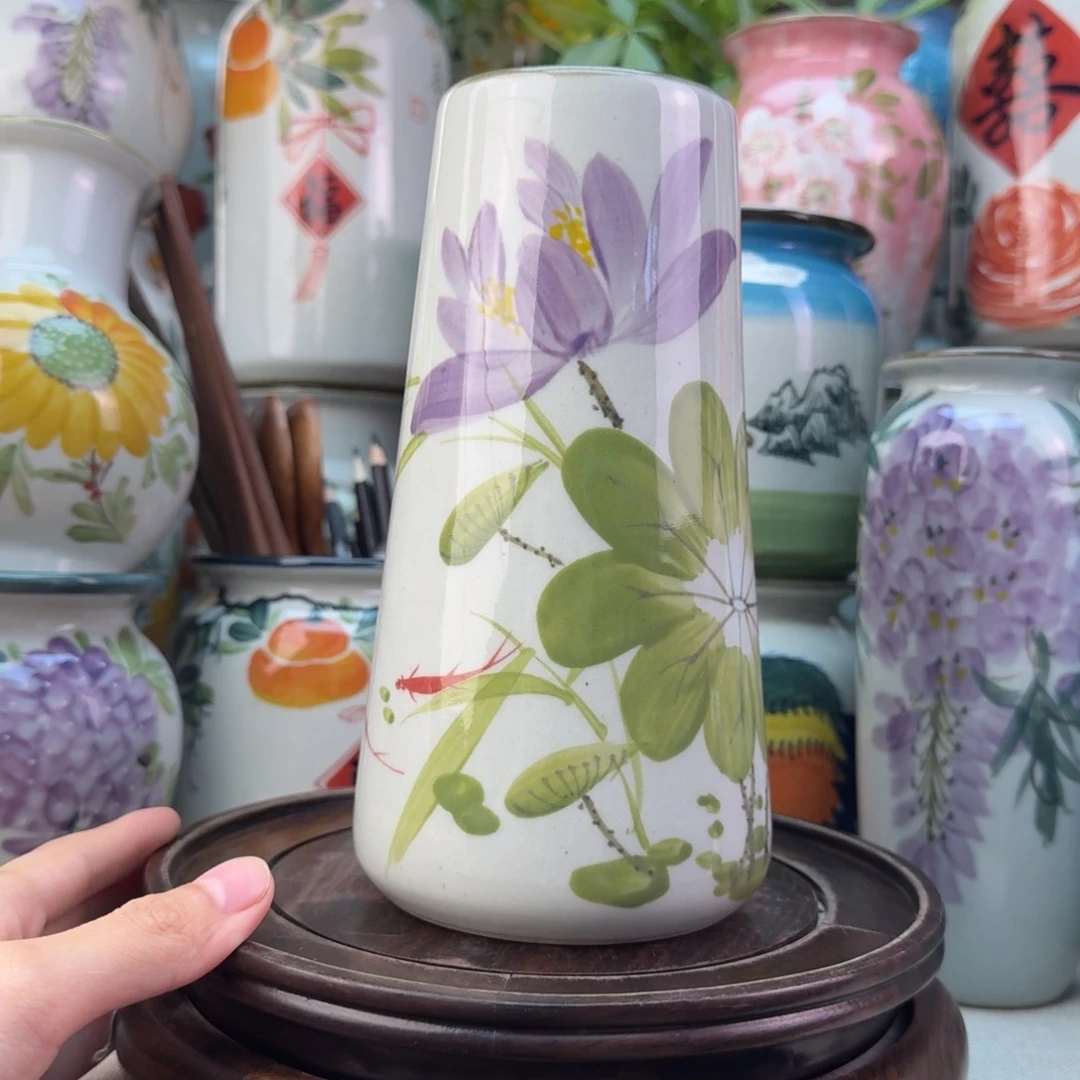 景德镇陶瓷手绘花瓶无孔