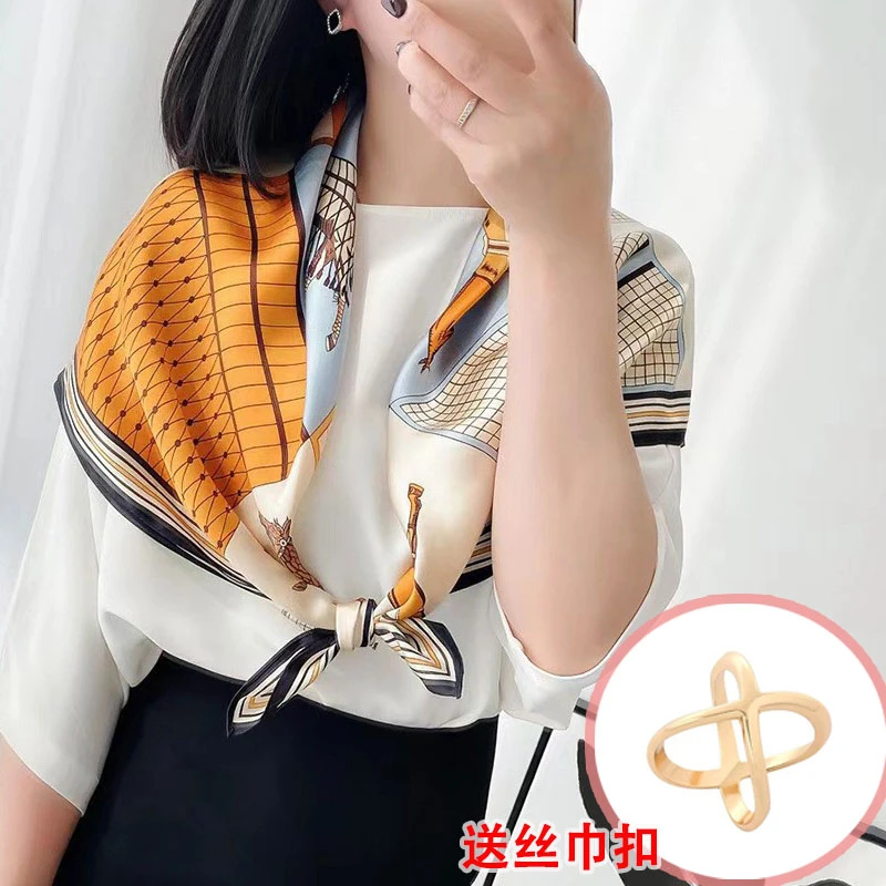 春秋复古65小方巾丝巾千鸟格印花女士职业领巾针织缎面围巾披肩