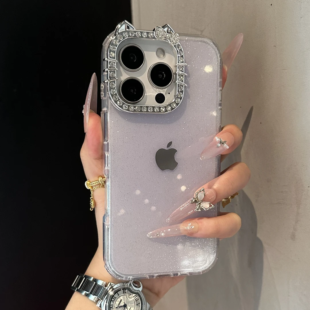 新款闪钻KT猫镜头框适用苹果17promax手机壳iPhone16防摔15简约14