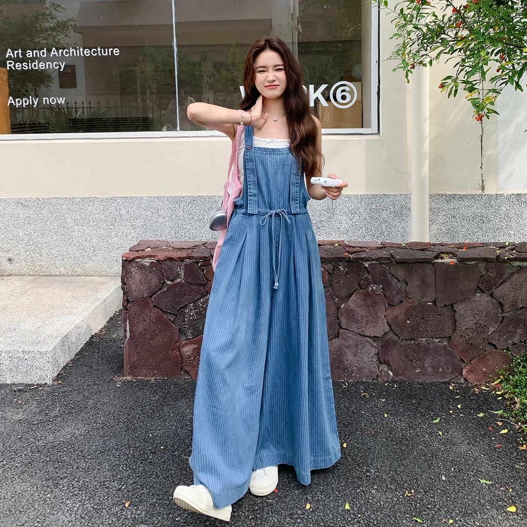 时尚休闲减龄条纹背带连体裤女夏2025新款今年流行爆款慵懒韩系