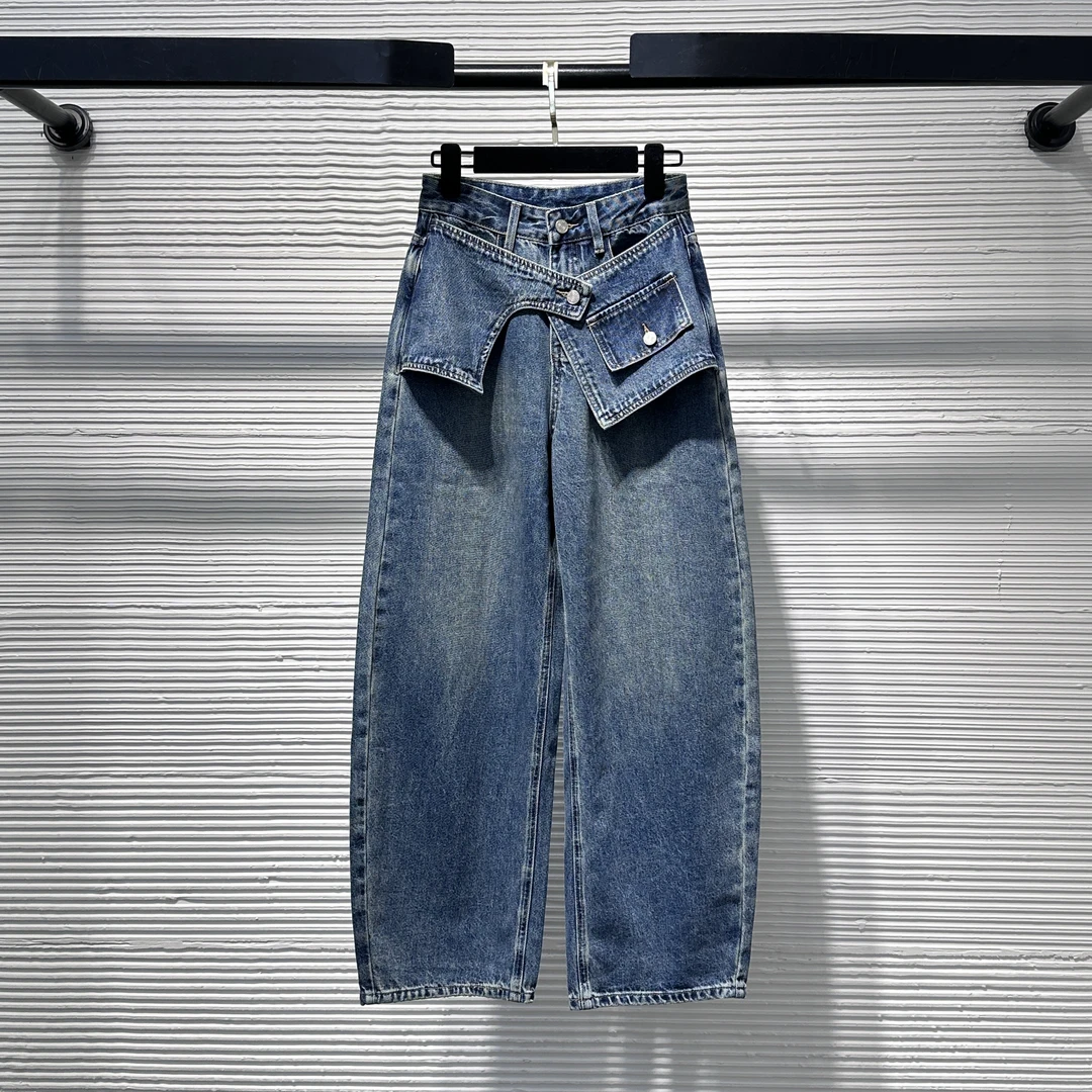 【Da Yang】25拼接复古港风高腰水洗常规牛仔裤长裤阔腿裤风B62