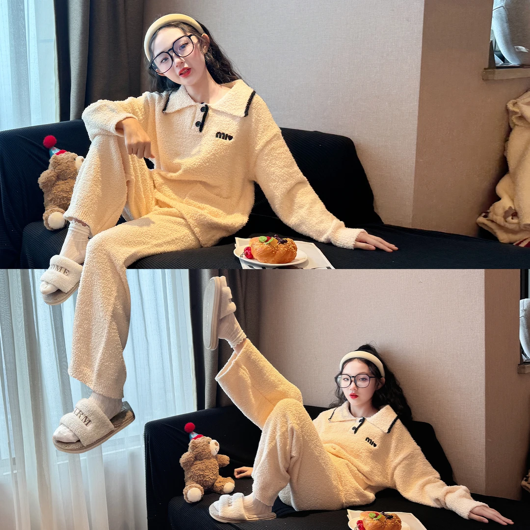 秋冬加厚女童睡衣2025新款大童女孩韩版半边绒家居服儿童居家爆款