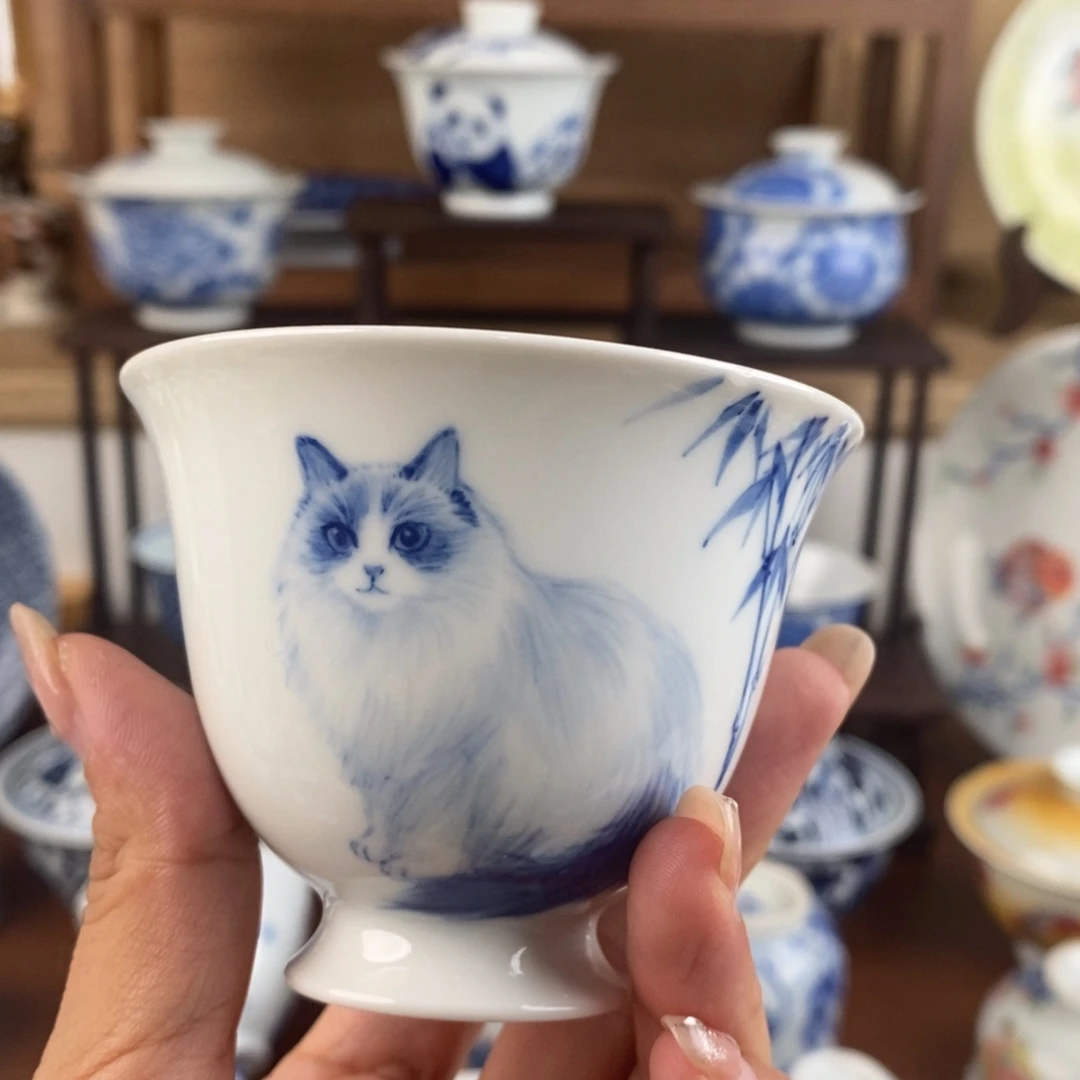 猫咪竹子高足杯杯