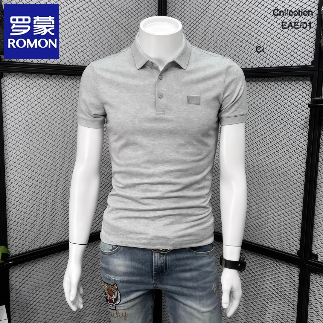 罗蒙刺绣polo衫男短袖t恤潮流大码夏季时尚新款高级商务休闲翻领t