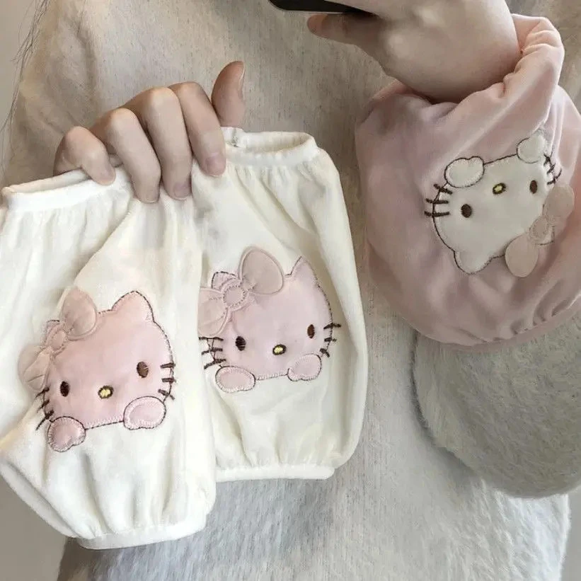 卡通小猫袖套秋冬可爱卡通套袖办公室羽绒服防脏护袖毛绒手袖袖头