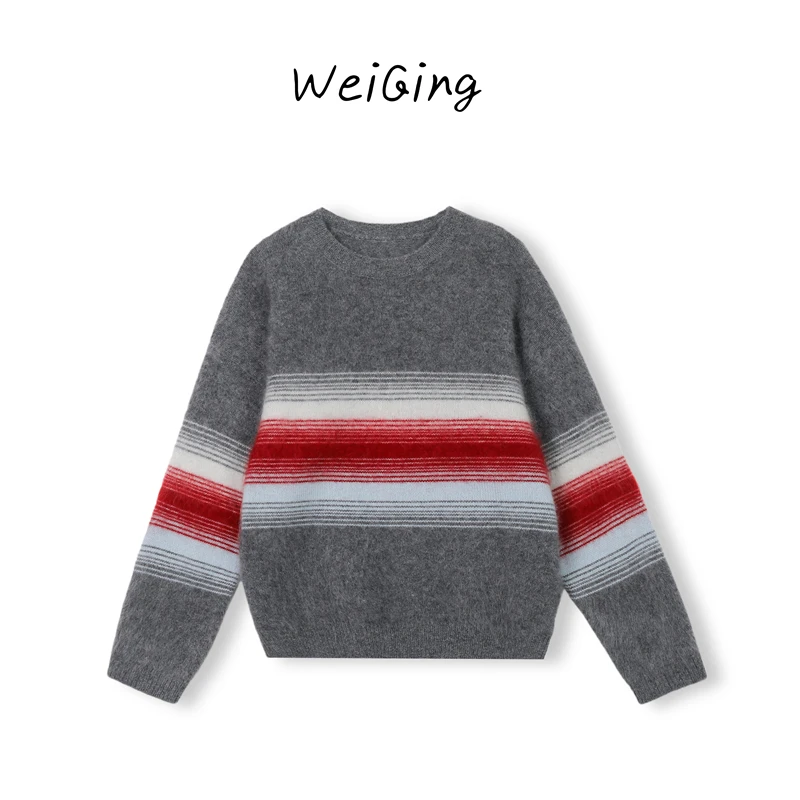 W3002【丹姐家~红条纹100%羊毛！】不可机洗！韩系百搭慵懒感针织衫