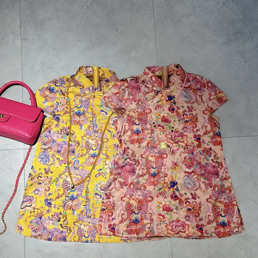 【冯七七】2025夏季新中式国风短袖衬衫女