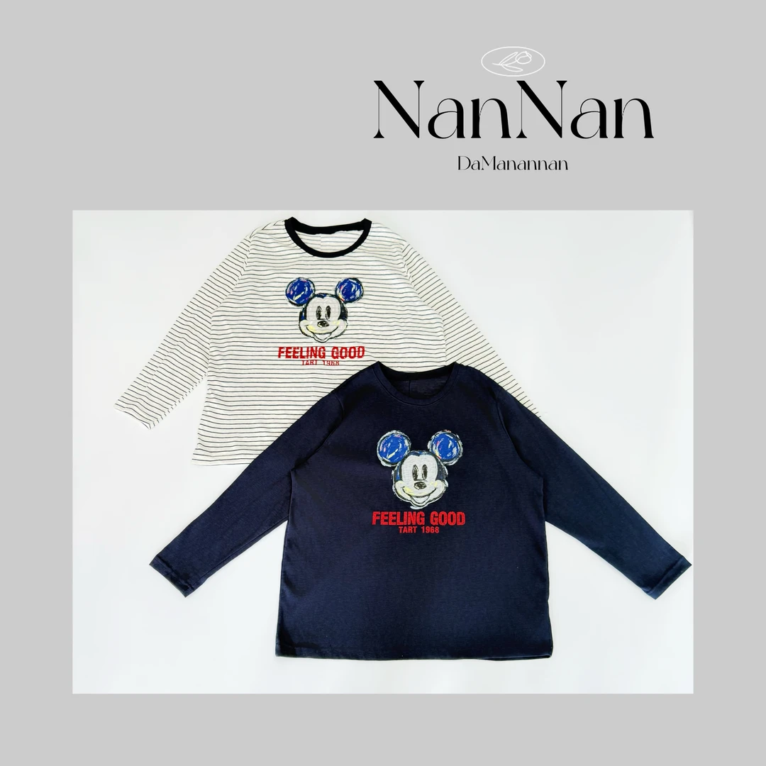 【楠楠推荐】初秋新款百搭套头胶印卡通米奇长袖T恤C8057